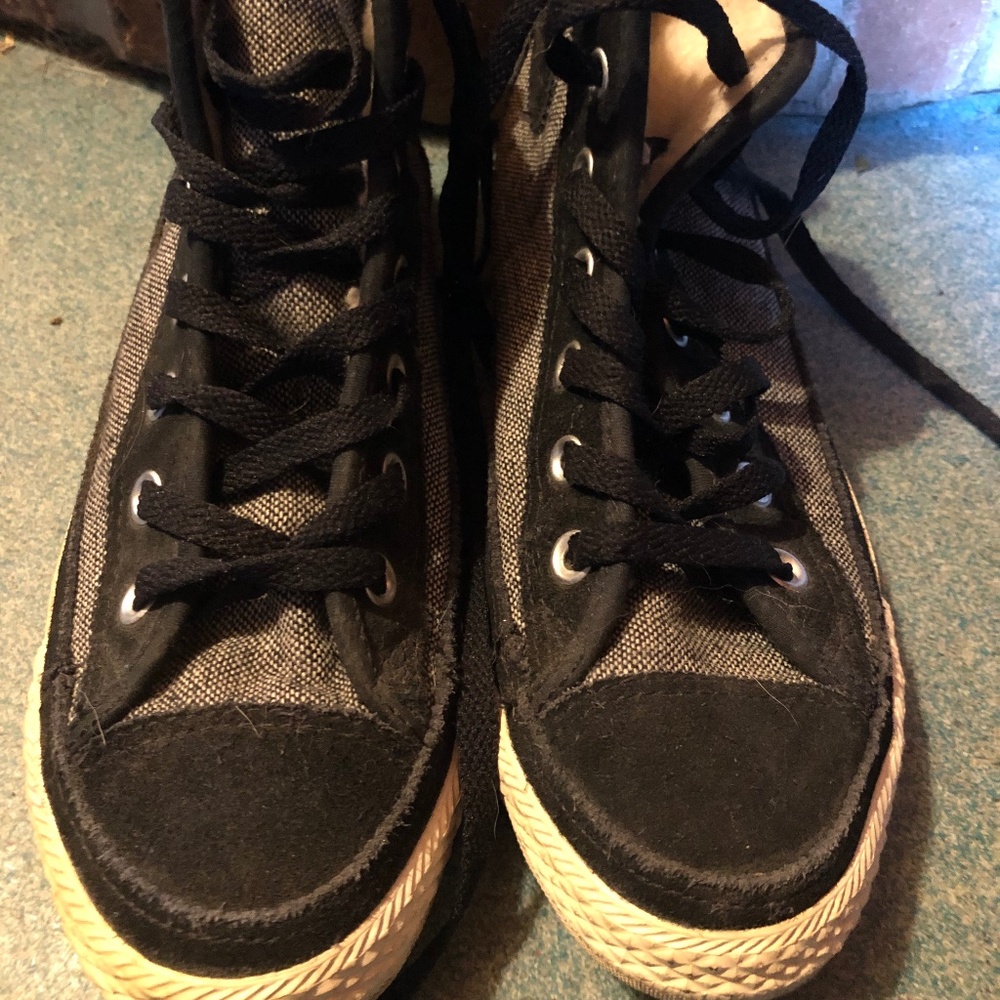 Lined Converse Hi-Tops; Women's 7.5, Grey and Black